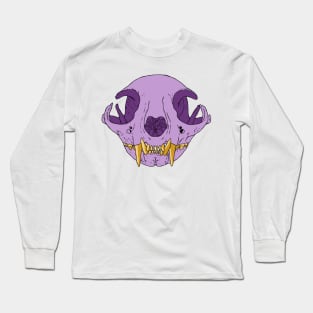 Cat Skull Amethyst and Gold Teeth Long Sleeve T-Shirt